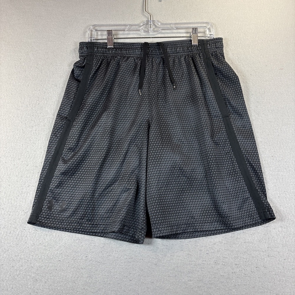 Under Armour Shorts Boys Youth Large Black Loose Athletic Basketball Geometric